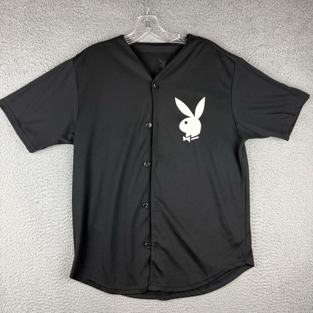 PLAYBOY | Bunny 53 Logo Black Button-Up Baseball Style Jersey Small